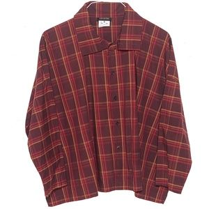 ESKANDAR WOMENS COTTON SHIRT TOP BLOUSE BUTTON COLLAR PLAID AUTUMN COLORS SIZE 0
